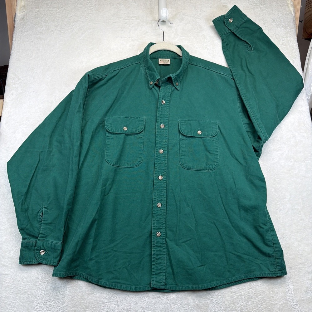 Vintage 90s Five Brother Mens Work Shirt 2XL Green Button Front Utility